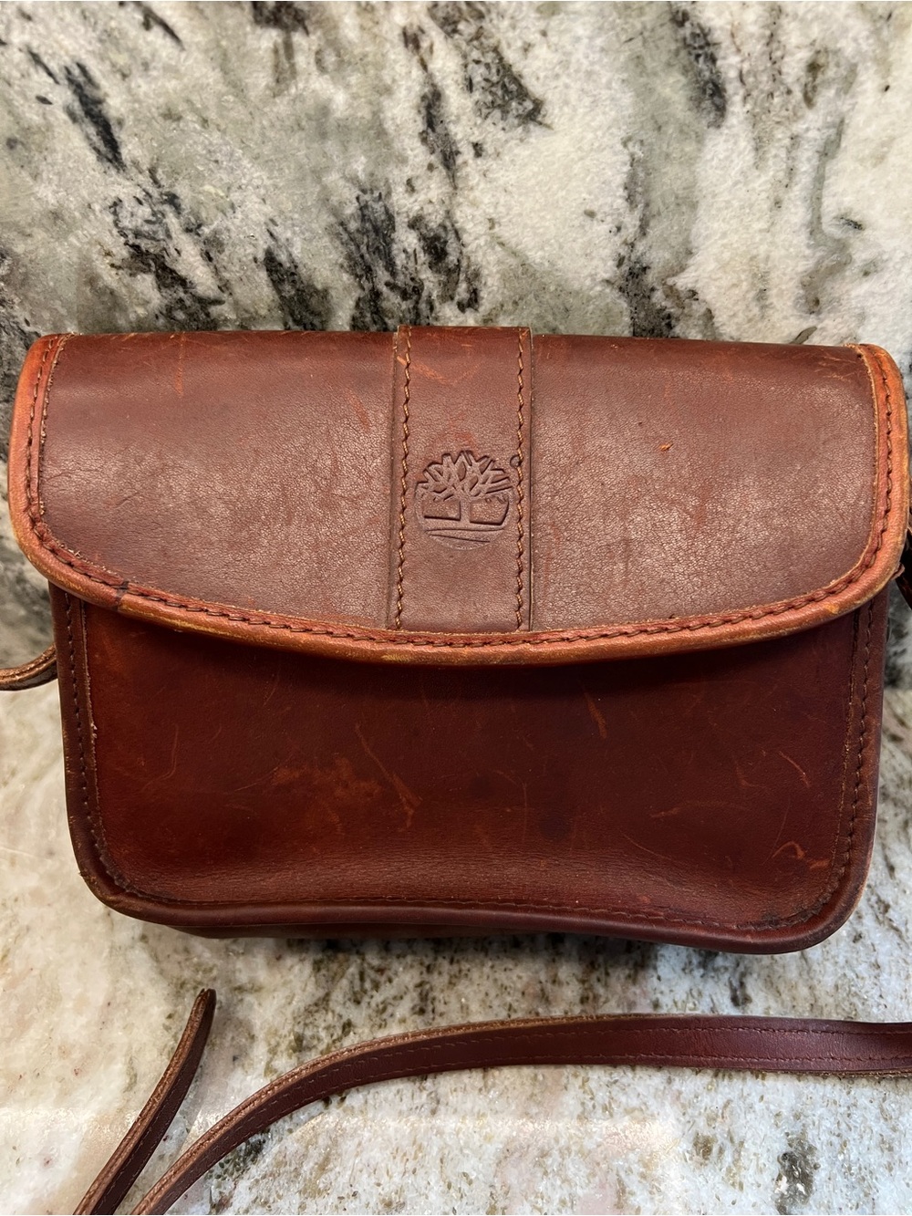 Timberland Western Chic Leather Chestnut Brown Flap Crossbody w/adjustable strap